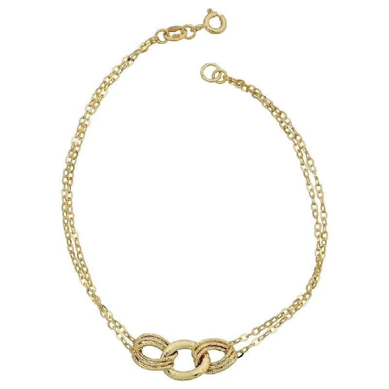 vintage-style charm bracelet-10k Yellow Gold 3-Link Diamond Cut Curb Double Strand Bracelet (7.5 inch)