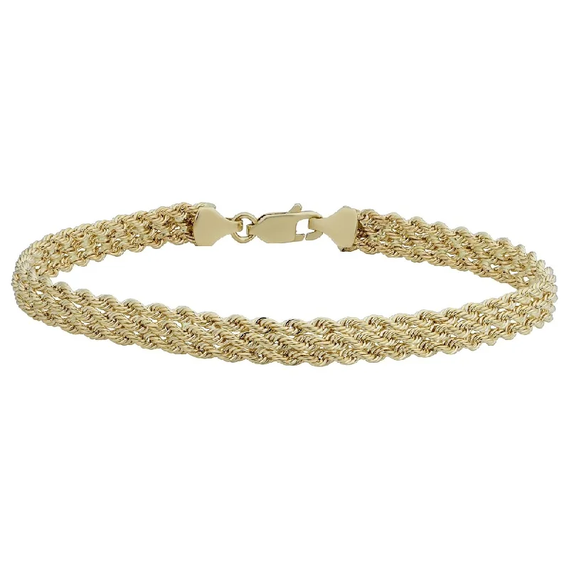 sci-fi gemstone bracelet-10k Yellow Gold Triple Row Semi-solid Rope Bracelet (7.5 inches)