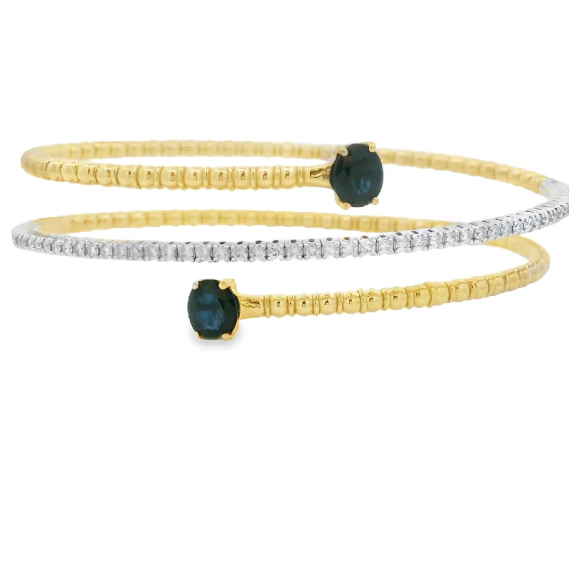 stretchable silver bracelet-14K White and Yellow Gold Three-Row Flexible Bangle