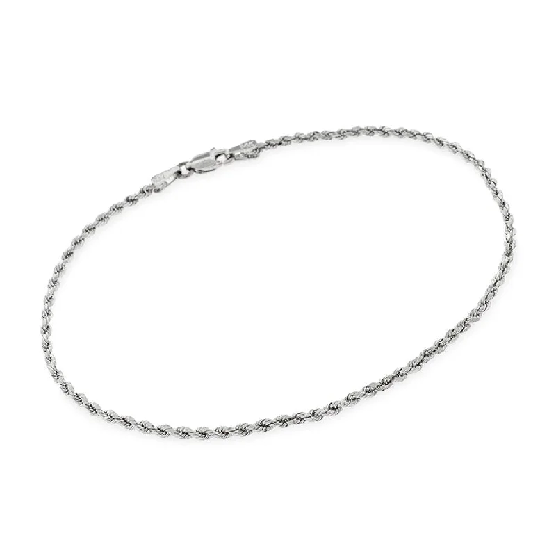 cast couple bracelet-14k White Gold 2mm Hollow Rope Braided Link Twisted Bracelet Chain 8"