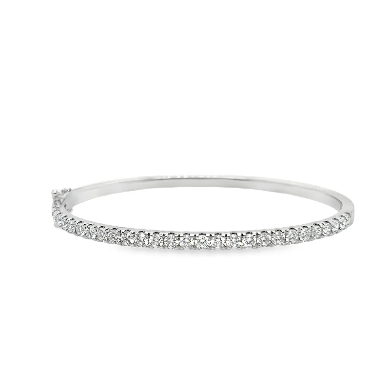 carved silver bracelet-14K White Gold Diamond Bangle Bracelet - 2.06ctw