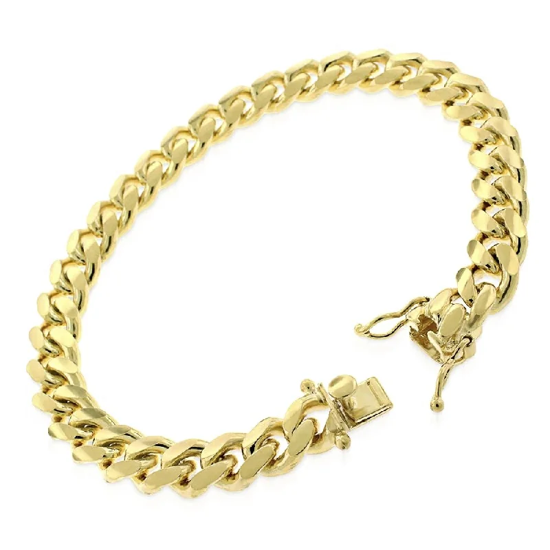 narrow charm bracelet-14k Yellow Gold 9MM Solid Miami Cuban Curb Link Bracelet