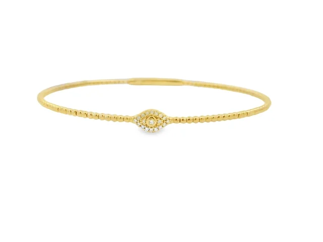 rugged sapphire bracelet-14K Yellow Gold Diamond Eye Flexible Bangle Bracelet

This stylish bangle bracelet features .07ctw of natural diamonds set in 14K yellow gold, creating a sleek and flexible design that adds a subtle sparkle to any look.