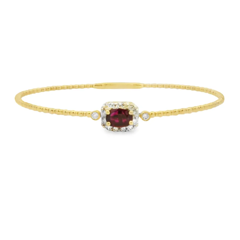 deco fluorite bracelet-14K Yellow Gold Flexible Bangle with Ruby and Diamond Accent