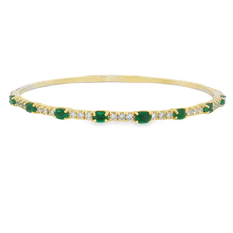 peridot beaded bracelet-14K Yellow Gold Flexible Emerald and Diamond Bangle Bracelet