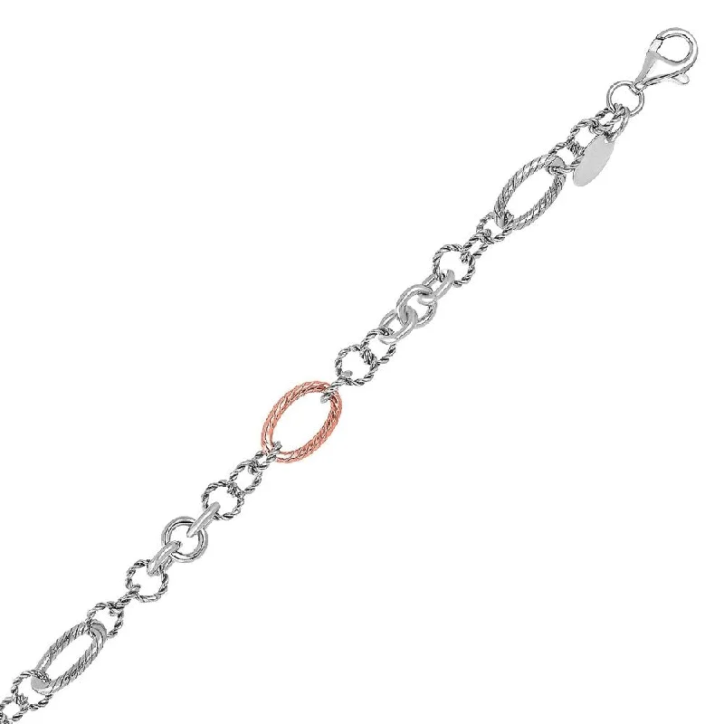 sci-fi matte bracelet-18k Rose Gold and Sterling Silver Rope Style Link Bracelet