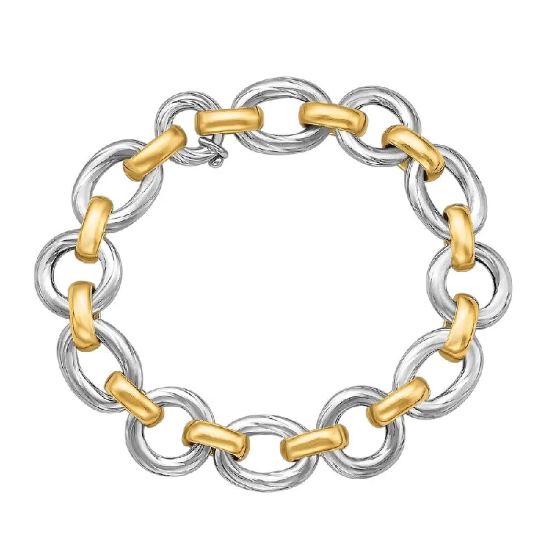 wave-shaped charm bracelet-18k Yellow Gold and Sterling Silver Diamond Cut Rhodium Plated Bracelet