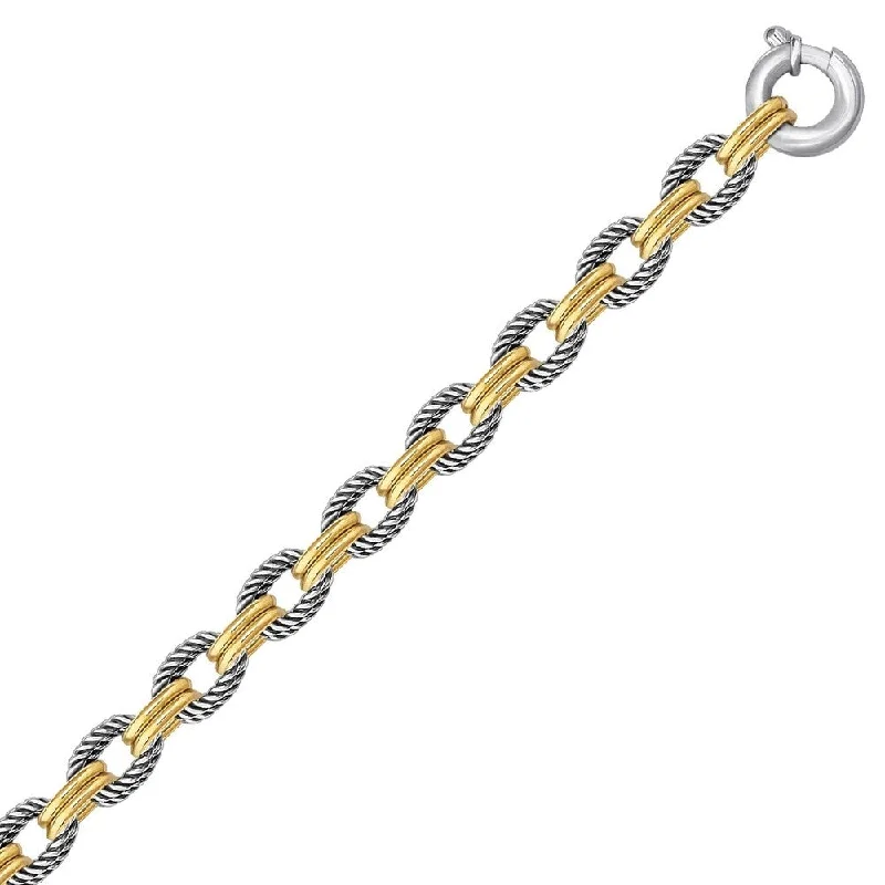 baroque emerald chain bracelet-18k Yellow Gold and Sterling Silver Dual Polished and Cable Style Chain Bracelet