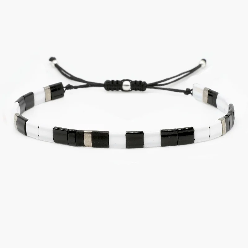 pearl braided bracelet-Adjustable "Tila" Bracelet (Black/White)