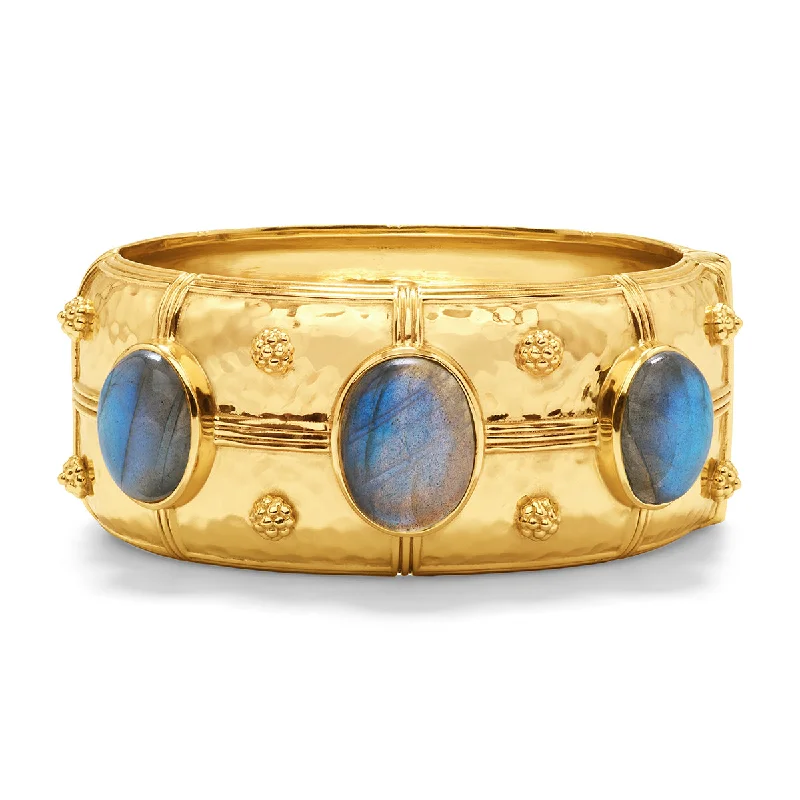 stretchable gold bracelet-Cleopatra Grande Hinged Bangle - Gold/Blue Labradorite