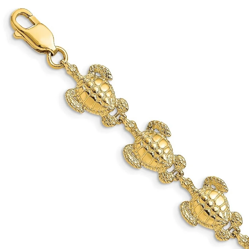 sci-fi bolt bracelet-Curata 14k Gold Sea Turtle Bracelet High Polish and Textured 7.25 Inch