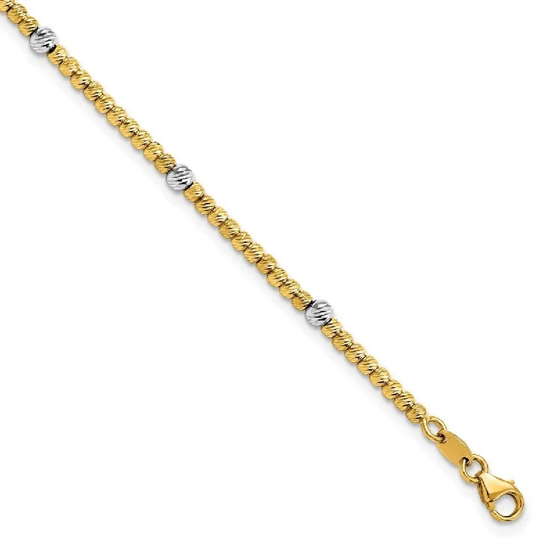 narrow charm bracelet-Curata 14k Two tone Polished Sparkle Cut Beaded Bracelet 7.5 Inch