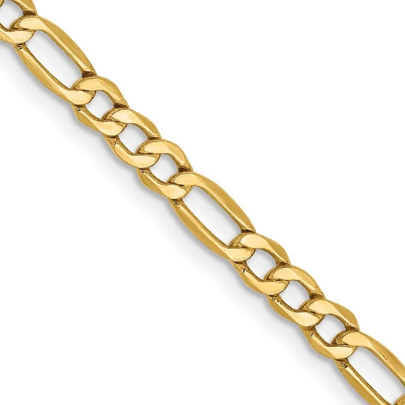 vine-inspired bracelet-Curata 14k Yellow Gold Hollow Polished Lobster Claw Closure 3.5mmSemi-Solid Figaro Chain Bracelet - 8 Inch