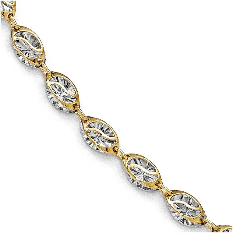 peridot stone bracelet-Curata 14k Yellow Gold With White Rhodium Polished and Sparkle Cut Bracelet 7.5 Inch