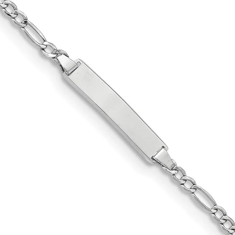 carved silver bracelet-Curata 4.5mm 14k White Gold Engravable Polished ID With Semi solid Figaro Bracelet