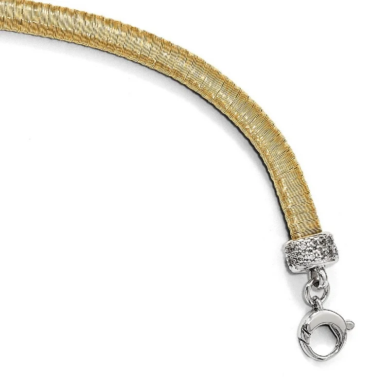 arched beaded bracelet-Curata 6mm 925 Sterling Silver Textured Fancy Lobster Closure Gold tone CZ Cubic Zirconia Simulated Diamond With 1inch Ext.