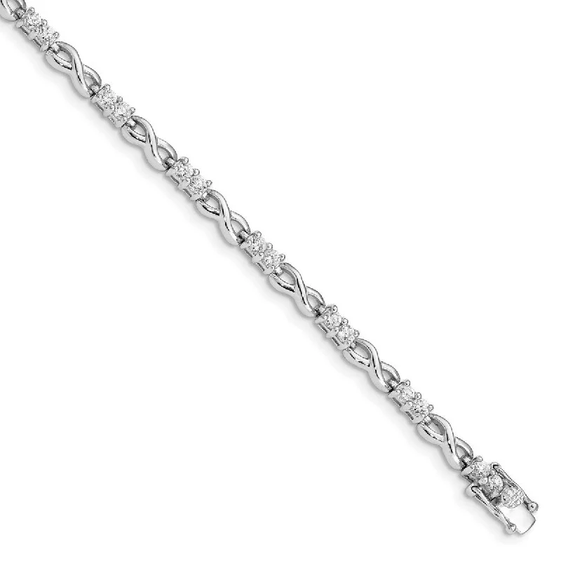 steel promise bracelet-Curata 925 Sterling Silver Polished Box Catch Closure CZ Cubic Zirconia Simulated Diamond X and O Bracelet 7.5 Inch Box Clasp