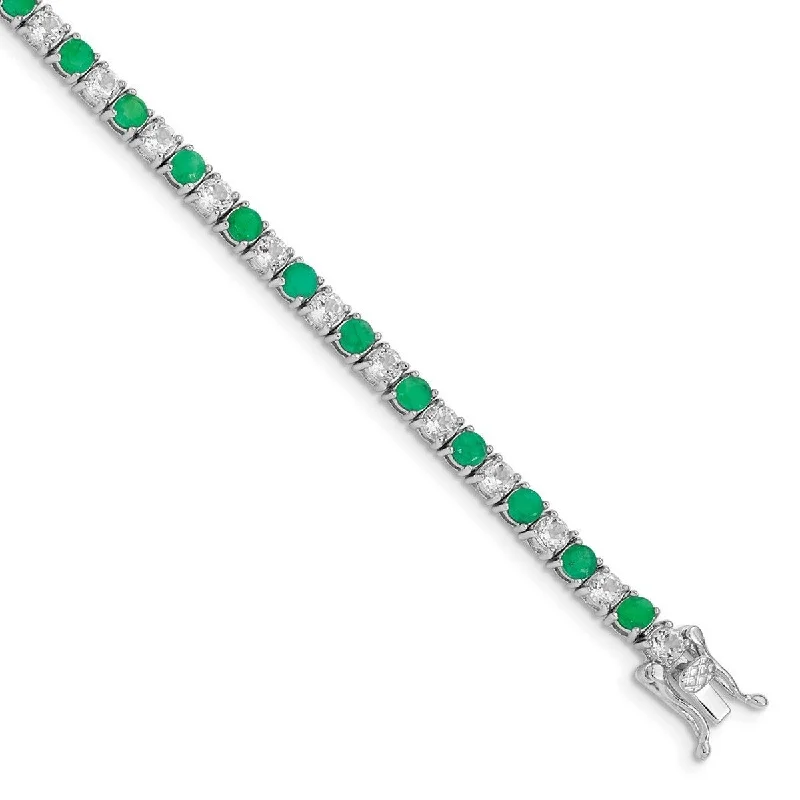 vine-themed charm bracelet-Curata 925 Sterling Silver Polished Box Catch Closure Emerald and CZ Cubic Zirconia Simulated Diamond Tennis Bracelet