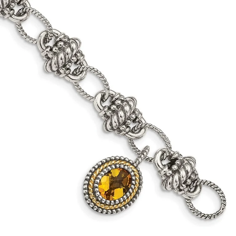 weathered gold bracelet-Curata 925 Sterling Silver Polished Fancy Lobster Closure With 14k Citrine Bracelet