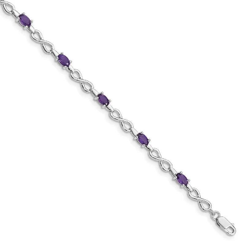 elegant lattice bracelet-Curata 925 Sterling Silver Polished Lobster Claw Closure Amethyst Bracelet