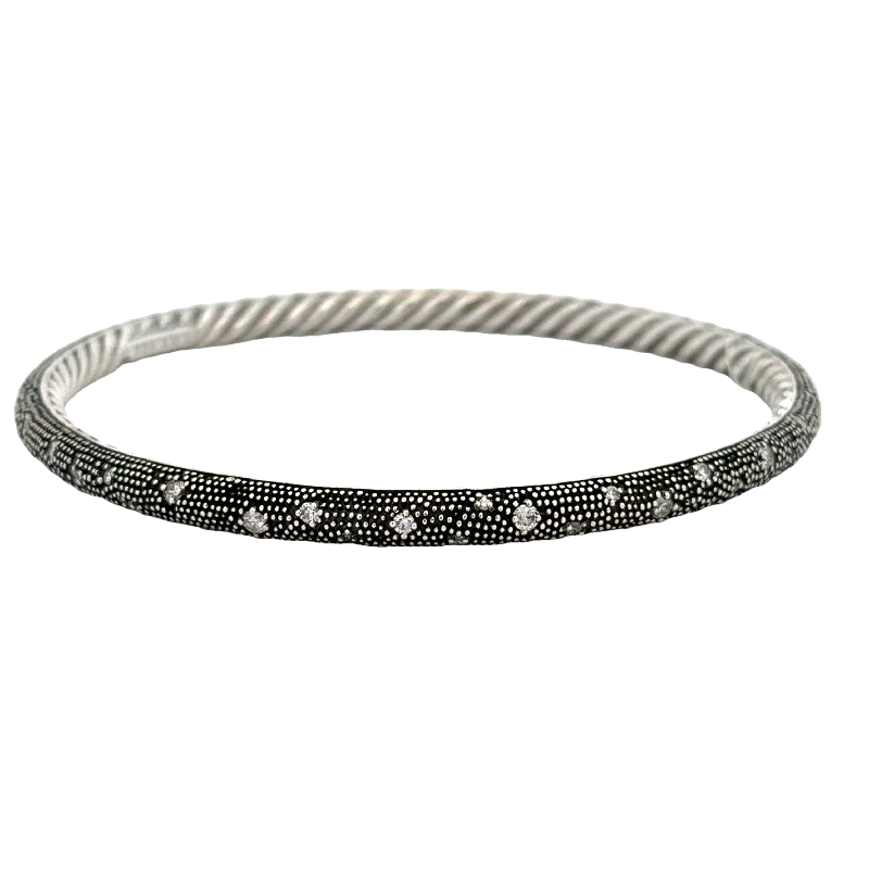 weathered statement bracelet-David Yurman Black Rhodium Diamond Bangle Bracelet in Sterling Silver