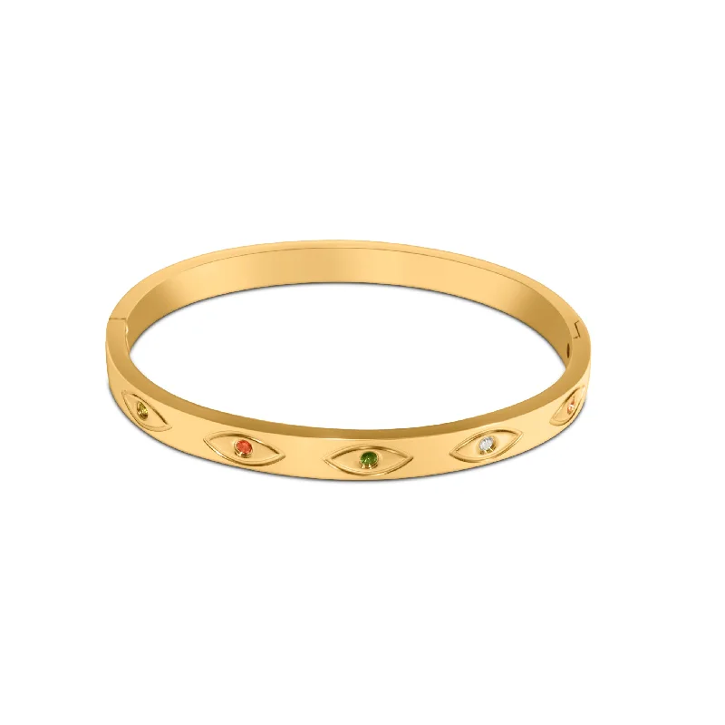 peridot stone bracelet-Evil Eye Bangle