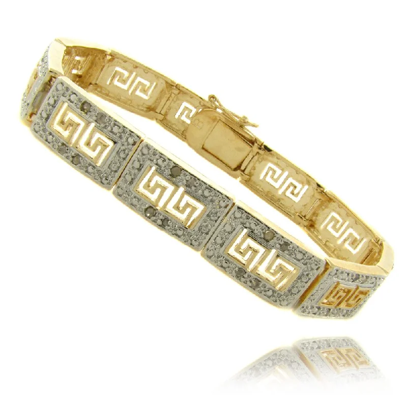 rose gold six-layer bracelet-Finesque 14k Gold Overlay 1/4 ct TW Diamond Greek Key Design Bracelet