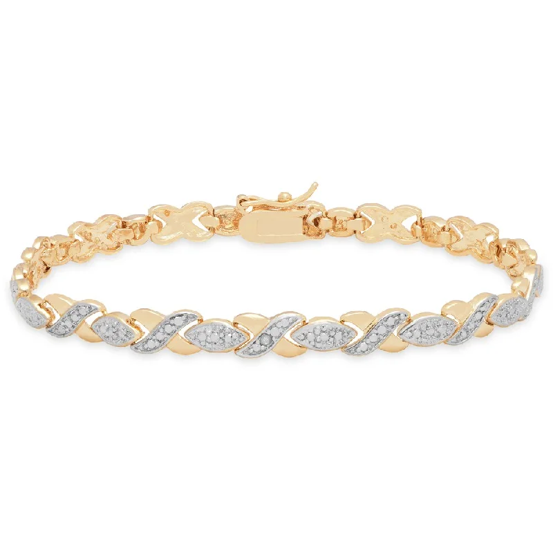 rose gold wave bracelet-Finesque 18K Gold Overlay Diamond Accent XOXO Bracelet