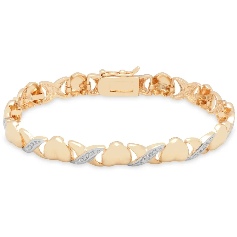 stretchable silver bracelet-Finesque 18K Yellow Gold Overlay Diamond Accent 'XOXO' Bracelet