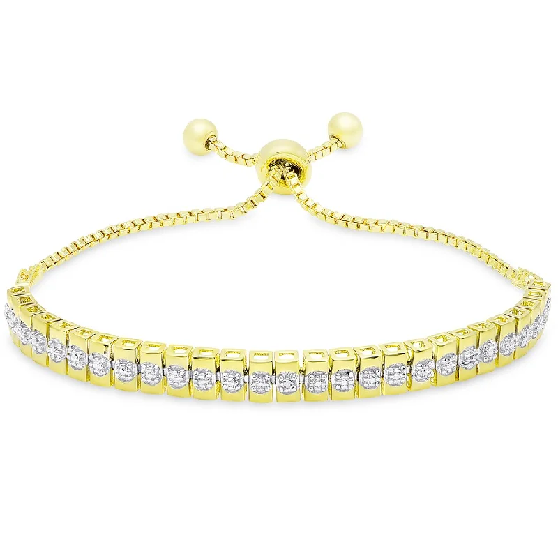 vintage-style chain bracelet-Finesque Gold and Silver Overlay Diamond Accent Line Adjustable Slider Bracelet