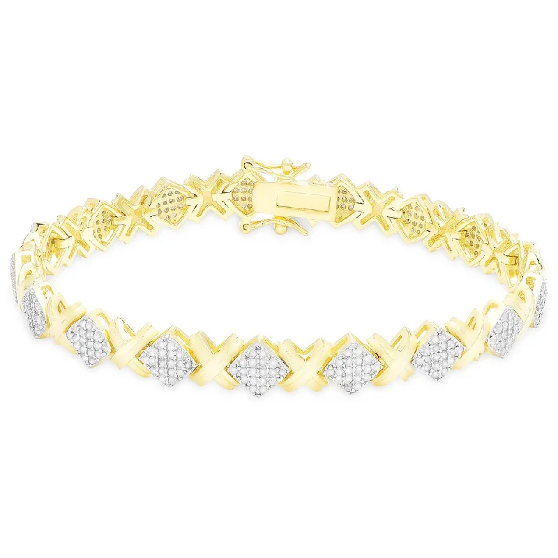 wave charm bracelet-Finesque Gold Over Silver or Sterling Silver 1 1/2 CT TDW Diamond XO Bracelet