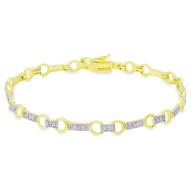 moonstone stone bracelet-Finesque Gold Over Silver or Sterling Silver ct TDW Diamond Circle Link Bracelet (I-J, I2-I3)