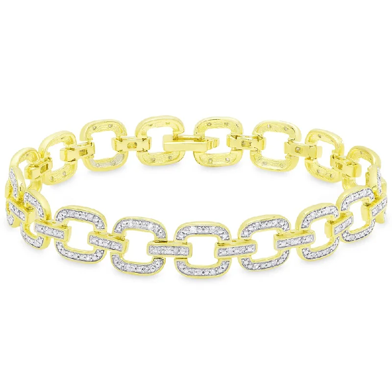 steel bangle bracelet-Finesque Gold Over Sterling Silver 1/2ct TDW Diamond Square Link Bracelet