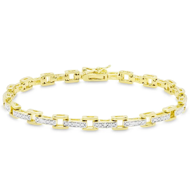 twisted charm bracelet-Finesque Gold Over Sterling Silver Diamond Accent Square Link Bracelet