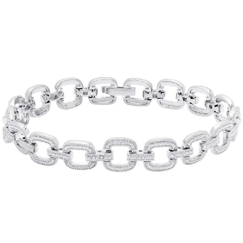 wave charm bracelet-Finesque Silver Overlay Diamond Accent Square Link Bracelet