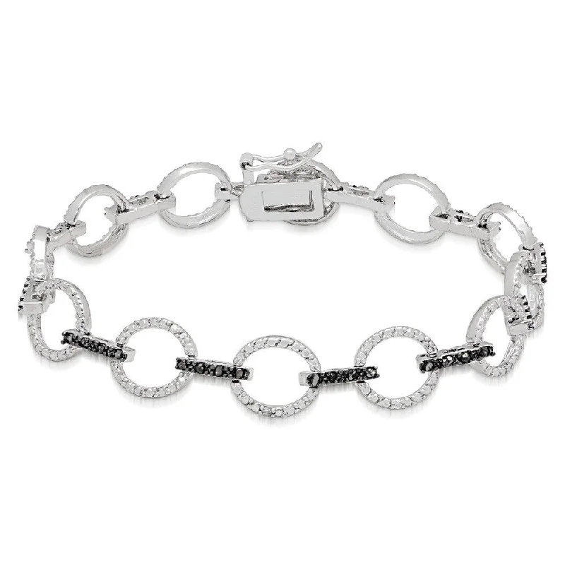 tendril engraved bracelet-Finesque Silverplated 1/2ct TW Black and White Diamond Circle Design Bracelet