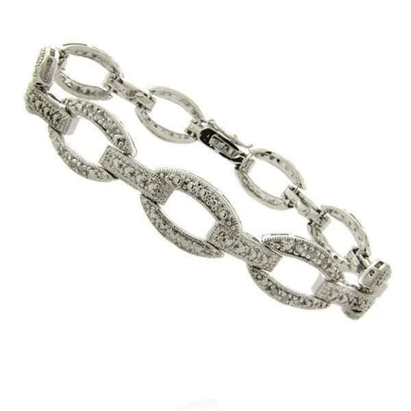 lavish statement bracelet-Finesque Silverplated 1/4ct TDW Diamond Oval Link Bracelet (I-J, I2-I3)