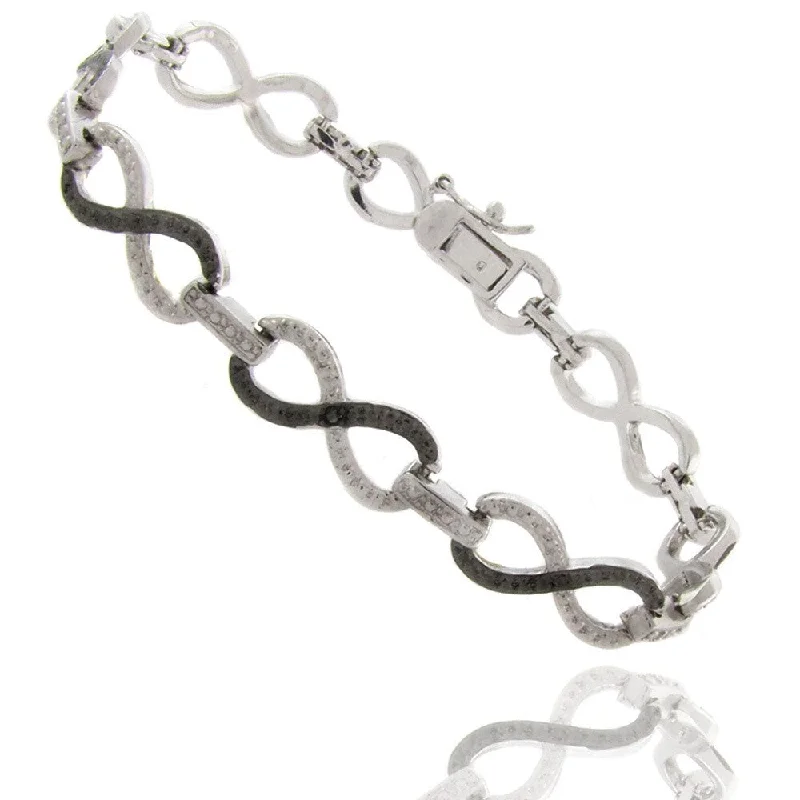 steel promise bracelet-Finesque Silverplated Black and White Diamond Accent Infinity Bracelet