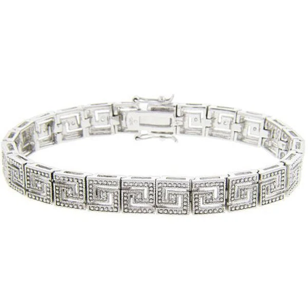 twilight diamond bracelet-Finesque Sterling Silver 1/2ct TDW Diamond Greek Key Bracelet (J-K, I3)