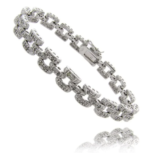 heirloom birthstone bracelet-Finesque Sterling Silver 1ct Diamond Geometric Square Bracelet