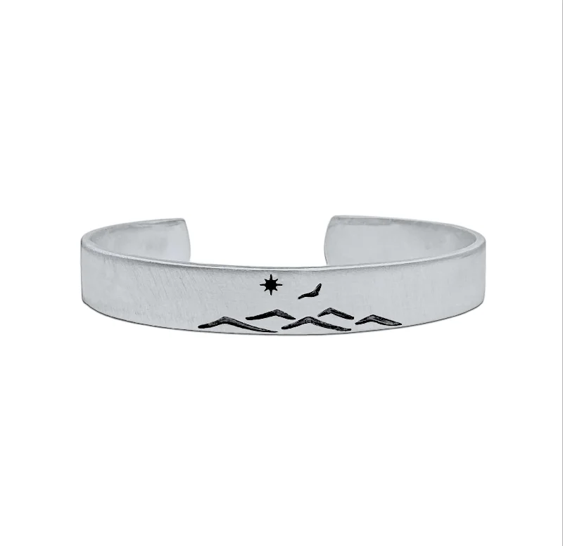 solid silver bracelet-Fly Over cuff bracelet - Mountain Bracelet for men and women