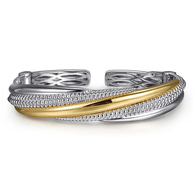 lavish statement bracelet-Gabriel & Co Silver and 14 Karat Yellow Gold Bujukan Bangle