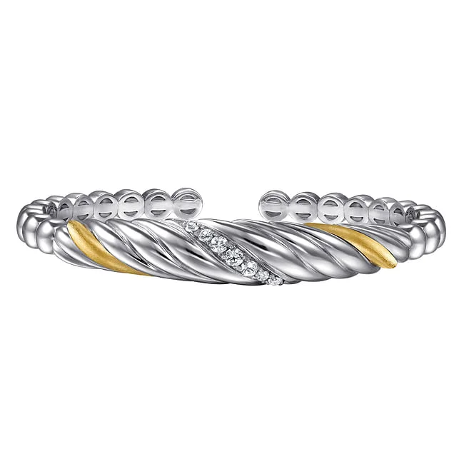 wave charm bracelet-Gabriel & Co Silver and Yellow Gold Bangle