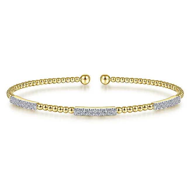 ribbed silver bracelet-Gabriel & Co. Yellow Bujukan Bangle with Diamond Stations