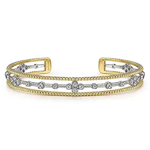 vintage-style chain bracelet-Gabriel & Co Yellow-White Diamond Bujukan Bangle