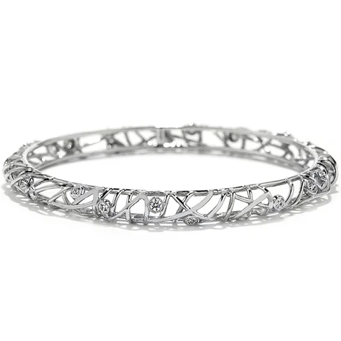 narrow cuff bracelet-Hearts On Fire Brocade Diamond Bangle