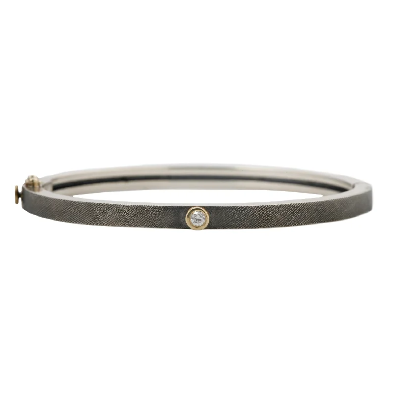 tendril engraved bracelet-Junia Silver Single Diamond Bangle