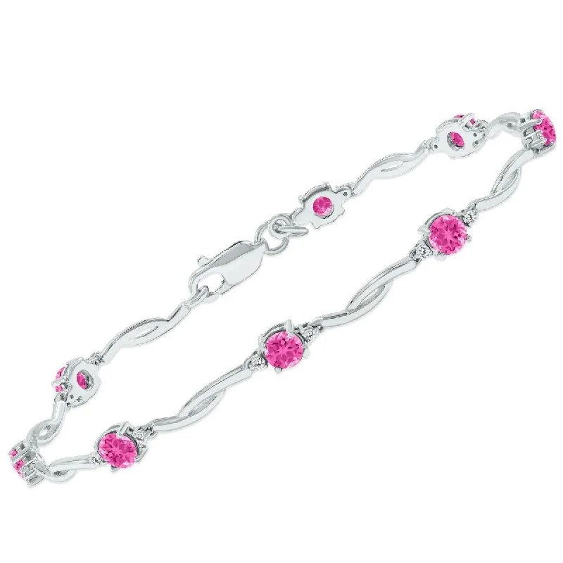 vintage-style chain bracelet-Marquee Pink Topaz and Natural Diamond Braided Wave Bracelet in .925 Sterling Silver