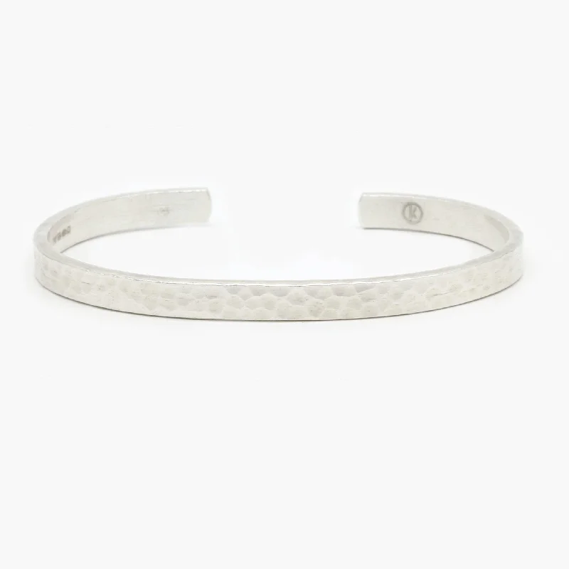 stretchable silver bracelet-Maxi "Azulik" Hammered Silver Bangle