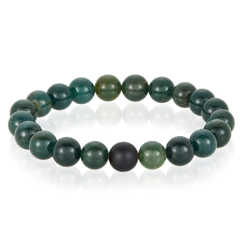 rover turquoise bracelet-Men's Agate and Matte Onyx Stone Beaded Stretch Bracelet (10mm)